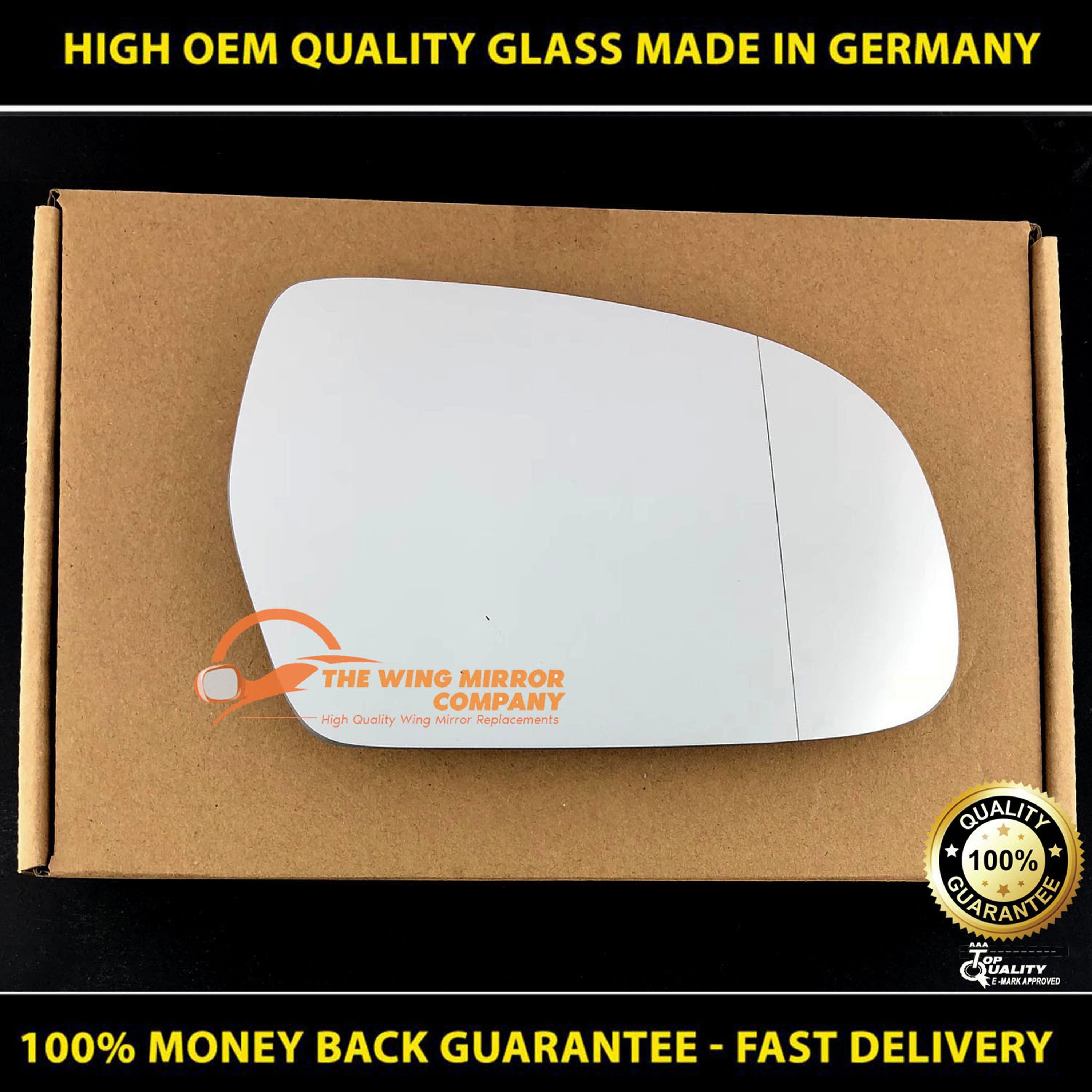 Left Side Heated Wing Mirror Glass With Base For Audi A4 (2010-2015) - Convex, Clip-On, CDM
