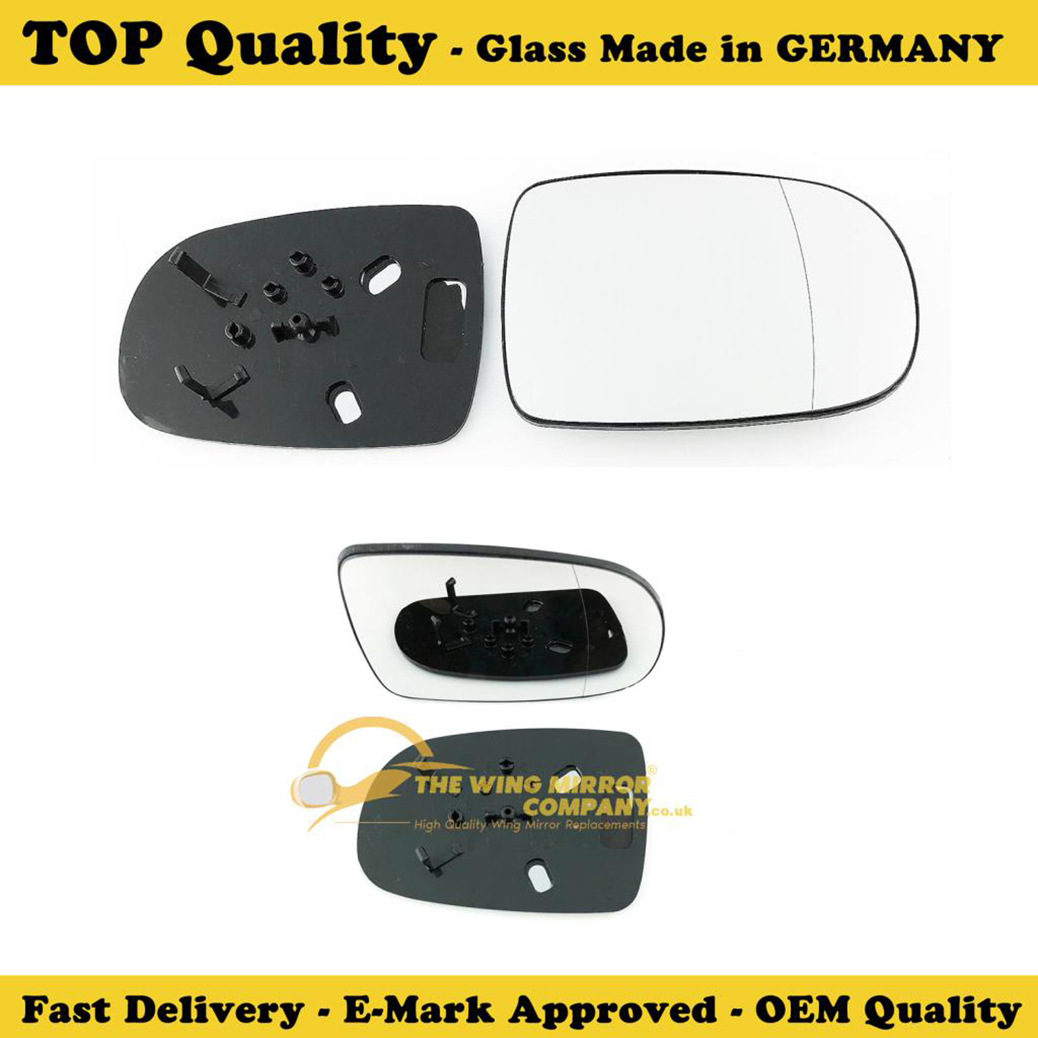 Wing Mirror Glass With base-heated RH Driver Side Silver Aspheric
